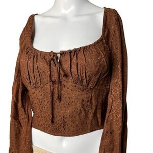 Kirious Leopard Print Long Sleeve Cropped Top Brown Size Medium